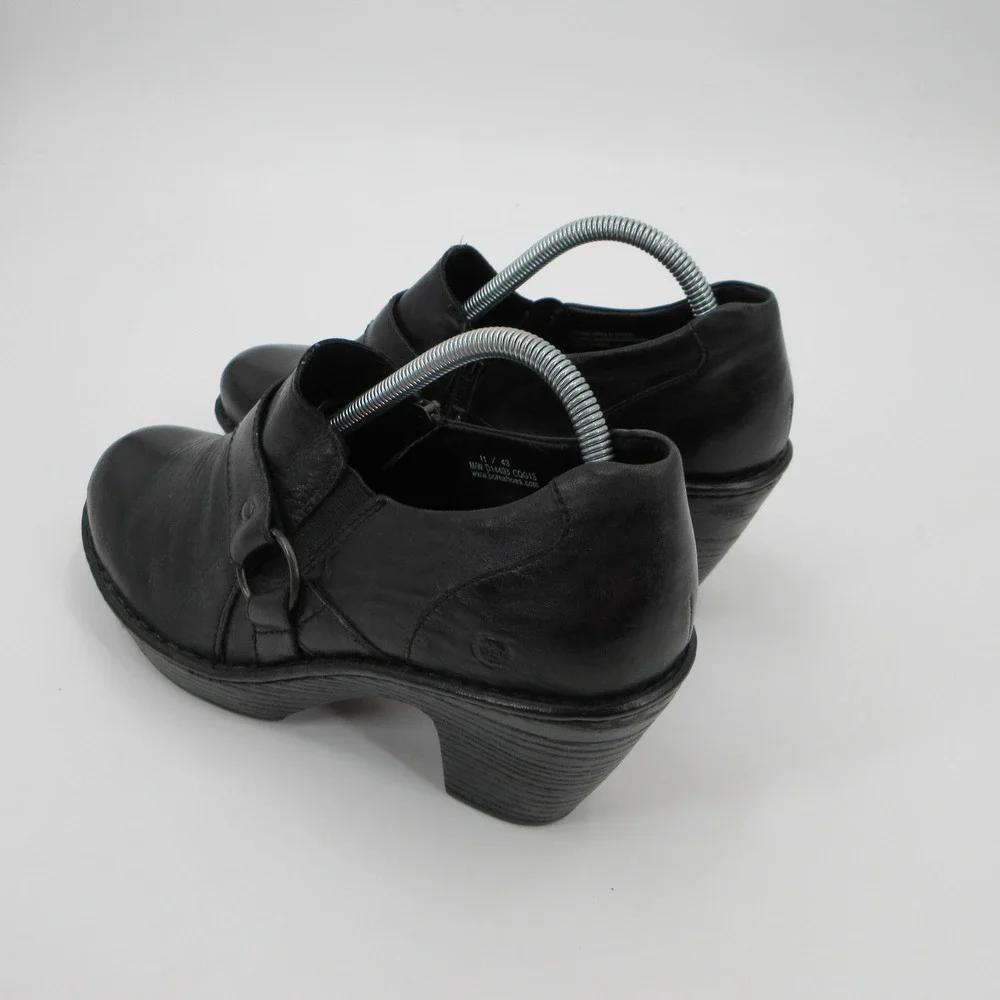 Born Black Leather Platform Ankle Booties Block Heel Shooties D14403 Size 11